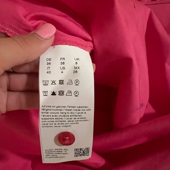 BOSS Dapera Long Sleeve Cotton Blend Dress in Flamingo - Picture 7 of 9